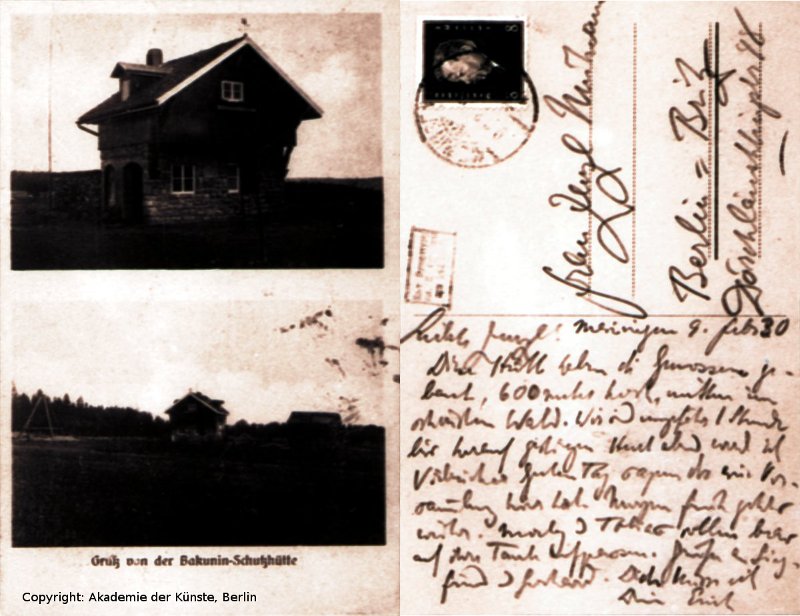 Mühsam an seine Frau Zenzl: "Diese Hütte haben die Genossen gebaut, 600 Meter hoch, mitten im schönsten Wald..."