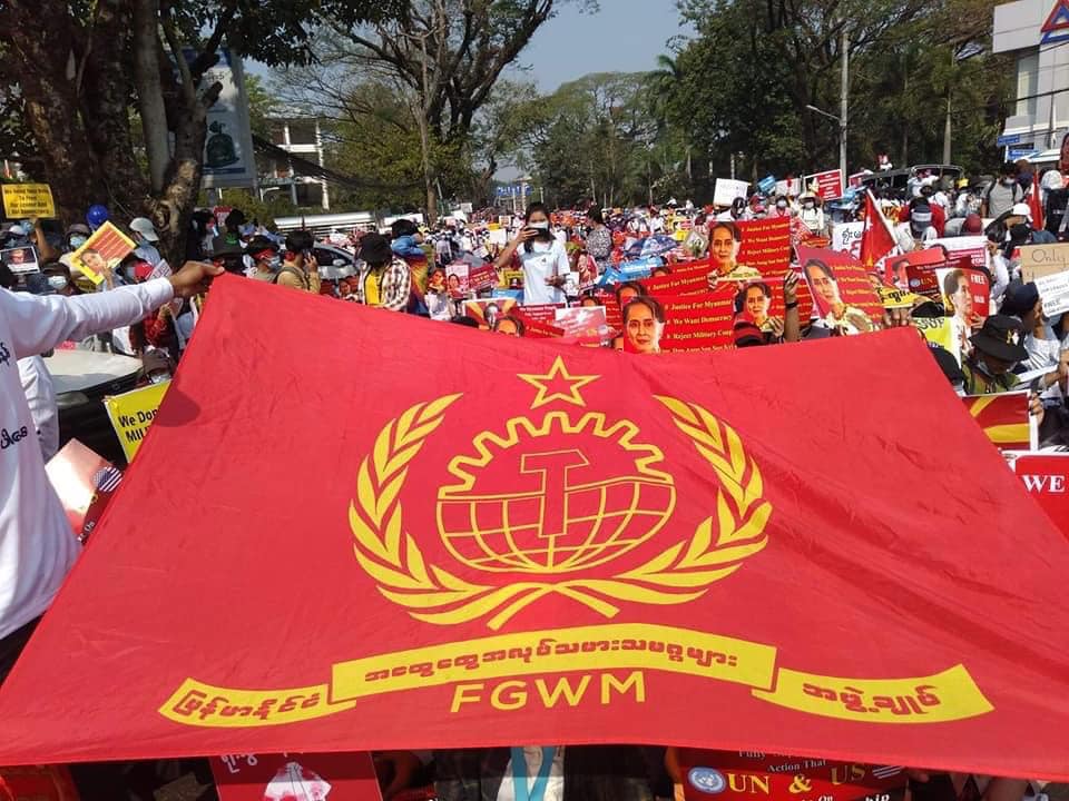 Protest der Federation of General Workers Myanmar (FGWM)